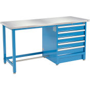 Global Industrial 72"Wx30"D Modular Workbench with 5 Drawers, Stainless Steel Square Edge, BL