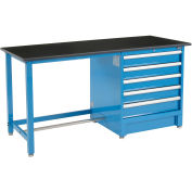 Global Industrial 72"Wx30"D Modular Workbench with 5 Drawers, Phenolic Resin Safety Edge, Blue