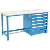 Global Industrial 72"Wx30"D Modular Workbench W/ 5 Drawers, Plastic Laminate Safety Edge, Blue