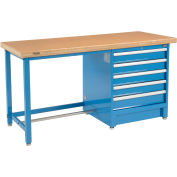 Global Industrial 72"W x 30"D Modular Workbench with 5 Drawers, Shop Top Safety Edge, Blue