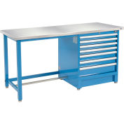 Global Industrial 72"Wx30"D Modular Workbench with 7 Drawers, Stainless Steel Square Edge, BL