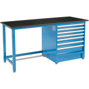 Global Industrial 72"Wx30"D Modular Workbench with 7 Drawers, Phenolic Resin Safety Edge, Blue