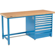 Global Industrial 72"W x 30"D Modular Workbench with 7 Drawers, Shop Top Safety Edge, Blue