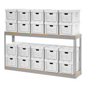 Global Industrial Record Storage With Boxes 72"W x 15"D x 36"H, Gray