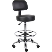 Global Industrial Vinyl Medical Stool with Backrest and Footring, Black