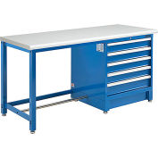 Global Industrial 72"W x 30"D Modular Workbench with 5 Drawers, ESD Laminate Safety Edge, Blue
