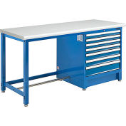 Global Industrial 72"W x 30"D Modular Workbench with 7 Drawers, ESD Laminate Safety Edge, Blue