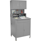 34-1/2"W x 30"D x 80"H Cabinet Shop Desk with Pigeonhole Riser, Pegboard & Upper Cabinet, Gray