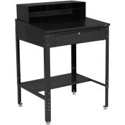 Sloped Surface Shop Desk with Pigeonhole Compartment Riser, 34-1/2"W x 30"D x 38"H, Black