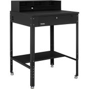 34-1/2"W x 30"D x 38"H Shop Desk with Pigeonhole Compartment Riser Flat Surface, Black