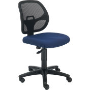 Armless Mesh Back Office Chair, Fabric, Blue