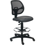 Armless Mesh Drafting Stool, Vinyl, Black, Mid Back