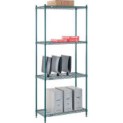 Nexel 4 Tier Wire Shelving Starter, 36W" x 12"D x 63"H, Green Epoxy Finish
