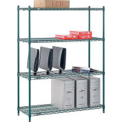 Nexel 4 Tier Wire Shelving Starter, 48W" x 12"D x 63"H, Green Epoxy Finish
