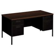 HON Double Pedestal Desk, 60"W x 30"D, Mocha/Black, Metro Classic Series
