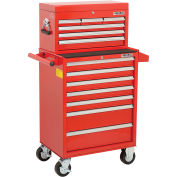 13 Drawer Roller Cabinet & Chest Combo, 26-3/8” x 18-1/8" x 52-9/16", Red
