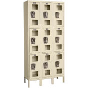 3-Tier 9 Door Clear View Locker, 12"W x 18"D x 24"H, Tan, Unassembled