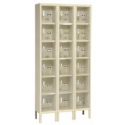 6-Tier 18 Door Clear View Locker, 12"W x 12"D x 12"H, Tan, Unassembled