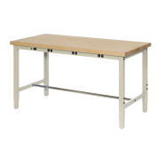60"W x 24"D Adjustable Height Workbench, Power Apron, 1-1/2" Thick Maple Top Square Edge, Tan