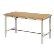 60"W x 30"D Adjustable Height Workbench, Power Apron, 1-3/4" Thick Shop Top Safety Edge, Tan