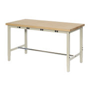 60"W x 36"D Adjustable Height Workbench, Power Apron, 1-1/4" Thick Maple Top Square Edge, Tan