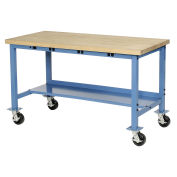 Mobile Workbench with Power Apron, Maple Block Square Edge, 48"W x 30"D, Blue