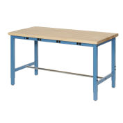 48"W x 36"D Adjustable Height Workbench, Power Apron, 1-3/4" Thick Maple Top Safety Edge, Blue