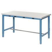 60"W x 30"D Adjustable Height Workbench, Power Apron, 1-1/4" Thick ESD Laminate Safety Edge, Blue