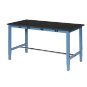 60"W x 36"D Adjustable Height Workbench, Power Apron, 1-5/8" Thick Phenolic Resin Safety Edge, Blue