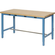 72"W x 30"D Adjustable Height Workbench, Power Apron, 1-5/8" Thick Birch Top Square Edge, Blue