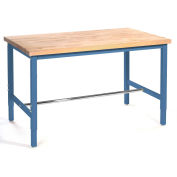 72"W x 36"D Adjustable Height Workbench, 1-3/4" Thick Finished Birch Block Square Edge, Blue