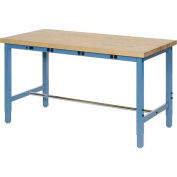 72"W x 36"D Adjustable Height Workbench, Power Apron, 1-3/4" Thick Birch Top Square Edge, Blue