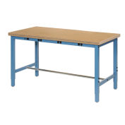 72"W x 36"D Adjustable Height Workbench, Power Apron, 1-3/4" Thick Shop Top Safety Edge, Blue