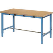 96"W x 36"D Adjustable Height Workbench, Power Apron, 1-1/2" Thick Shop Top Square Edge, Blue