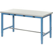 60"W x 36"D Adjustable Height Workbench, Power Apron, 1-1/4" Thick ESD Laminate Square Edge, Blue