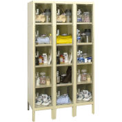 5-Tier 15 Door Clear View Locker, 12"W x 18"D x 12"H, Tan, Assembled