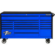 Extreme Tools DX722117RCBLBK 17 Drawer Blue W/Black Pulls Triple Bank Roller Cabinet, 72"W x 21"D