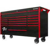 Extreme Tools DX722117RCBKRD 17 Drawer Black W/Red Pulls Triple Bank Roller Cabinet, 72"W x 21"D