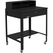 34-1/2"W x 30"D x 38"H Mobile Shop Desk with Pigeonhole Compartment Riser Flat Surface, Black