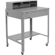 34-1/2"W x 30"D x 38"H Mobile Shop Desk with Pigeonhole Compartment Riser Flat Surface, Gray		