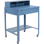 34-1/2"W x 30"D x 38"H Mobile Shop Desk with Pigeonhole Compartment Riser Flat Surface, Blue