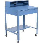 34-1/2"W x 30"D x 38"H Mobile Shop Desk with Pigeonhole Compartment Riser Sloped Surface, Blue		
