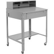 34-1/2"W x 30"D x 38"H Mobile Shop Desk with Pigeonhole Compartment Riser Sloped Surface, Gray		