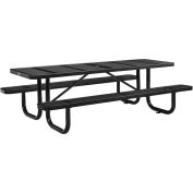 96" Rectangular Perforated Metal Outdoor Picnic Table, Black