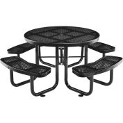 46" Round Perforated Metal Outdoor Picnic Table, 84"W x 84"D Overall, Black