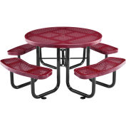 46" Round Perforated Metal Outdoor Picnic Table, 84"W x 84"D Overall, Red