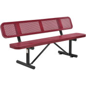 72" Perforated Metal Outdoor Picnic Bench with Backrest, Red