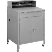 Global Industrial Mobile Cabinet Shop Desk w/ Pigeonhole Riser, 34-1/2"W x 30"D, Gray