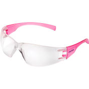 Frameless Petite Safety Glasses, Scratch Resistant, Clear Lens, Pink Frame - Pkg Qty 12