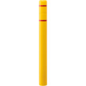 Global Industrial Bollard Post Sleeve, 4" D x 52" H, Yellow With Red Tape, HDPE